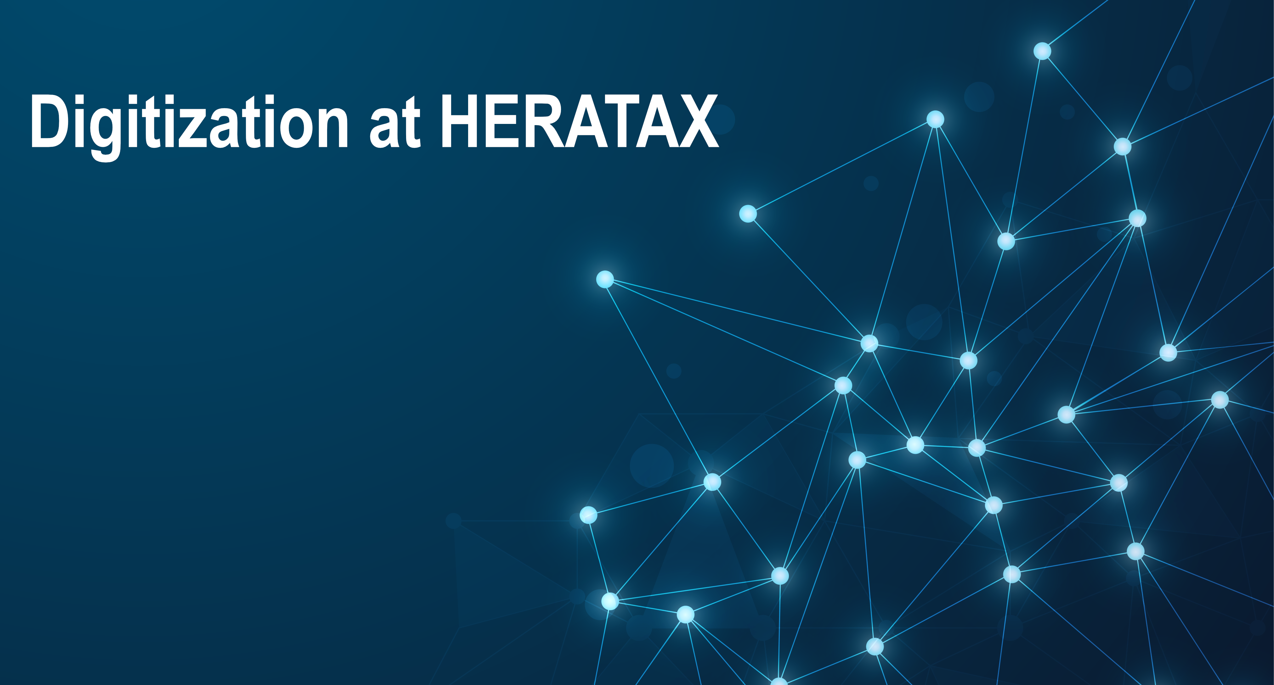 Digitization at HERATAX Schaubild Digitalisierung bei HERATAX Steuerberater Hamburg mit Netzwerk Punkten und Verknüpfungen in blau weiß leuchtend